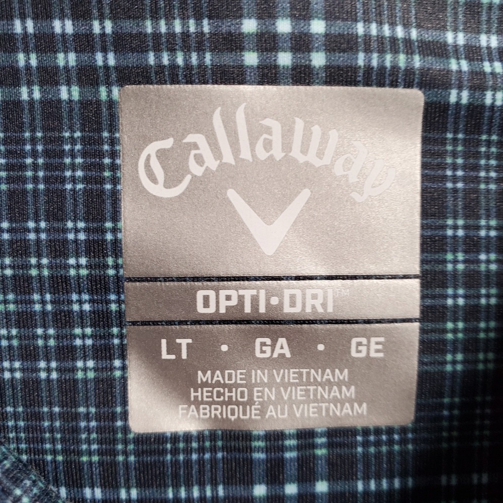 Callaway Golf Polo Shirt Mens LT Blue Green Plaid Performance Active Stretch - Picture 6 of 8